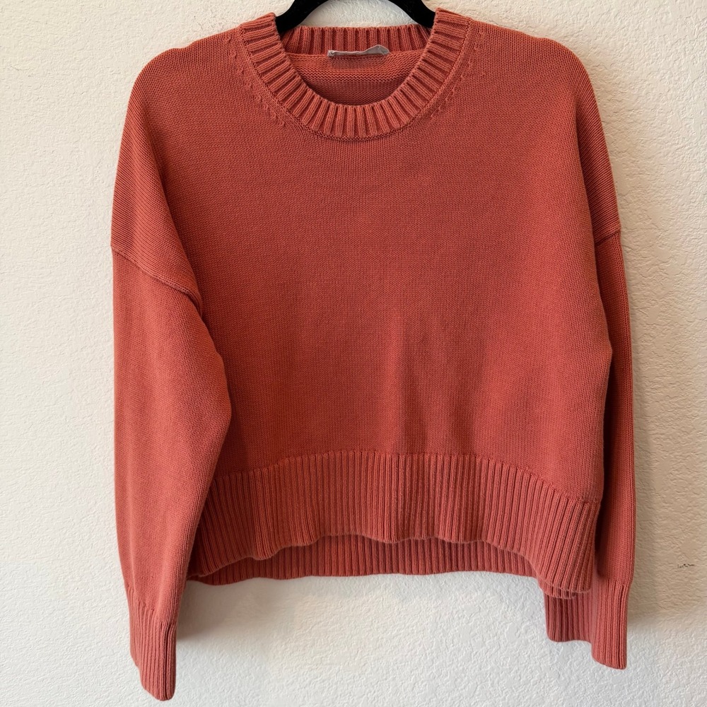 Everlane Womens Medium Terracotta Orange Cotton Crew Neck Cropped Sweater Knit